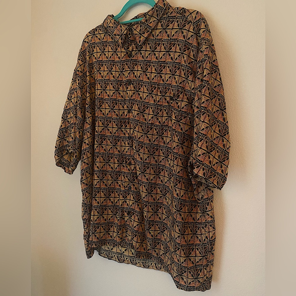 Brown printed button up
